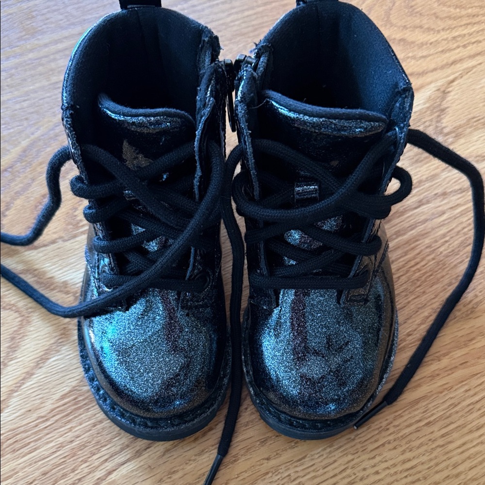 Black Glitter Kids Boots